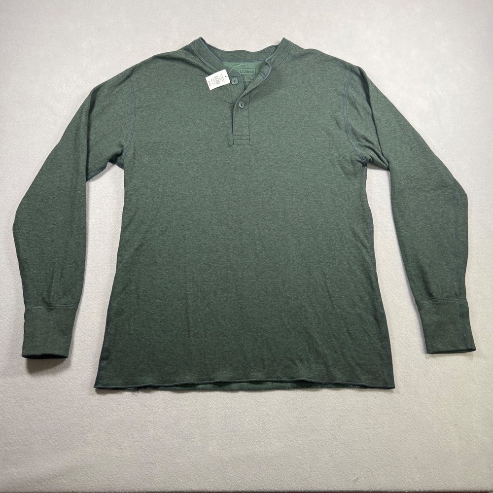 LL Bean River Driver Shirt Mens Medium Green Henley Wool Blend 166891 NEW